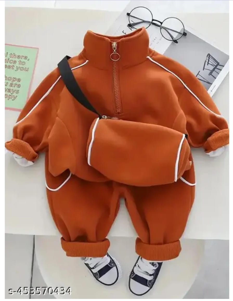 Kids Sports Casual Outfit – Sweatshirt & Pants Set with Satchel Bag