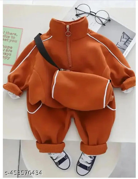 Kids Sports Casual Outfit – Sweatshirt & Pants Set with Satchel Bag