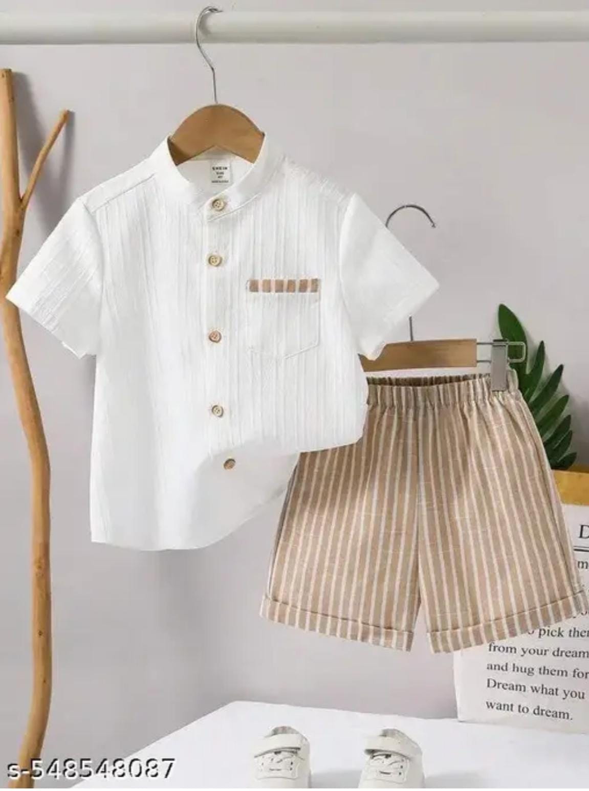 Kids Summer Dress Set – Cotton T-Shirt & Striped Shorts