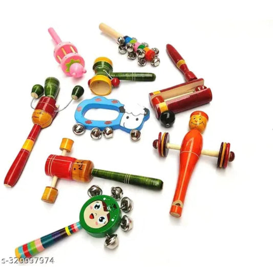 Wooden Rattles Set for Newborns & Infants – 9 pcs (Multicolor)