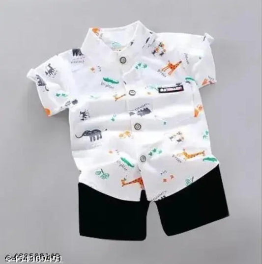 Kids Boys Clothing Set – Cotton Blend Printed Top & Spandex Bottom (