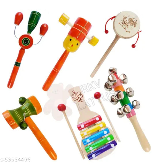 Wooden Musical Rattle Toys for Babies – Set of 6
